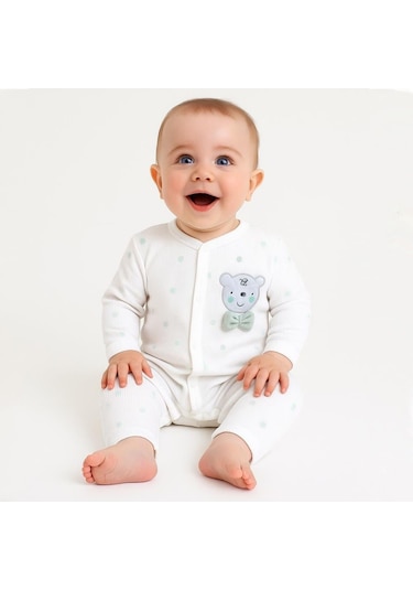Sebi Bebe Puantiyeli Ayılı Papyonlu Tulum 1138 Mint