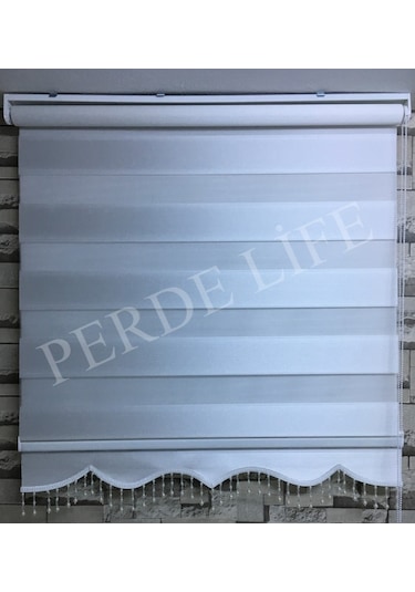 Beyaz Renk Mini Plise Desenli Zebra Stor Perde Tüm Ölçülerde (153587042)