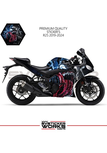 Yamaha R25 Sticker Kaplama Venom Kaplama Modeli Hazır Kit 2019 / 2024 Uyumlu Siyah