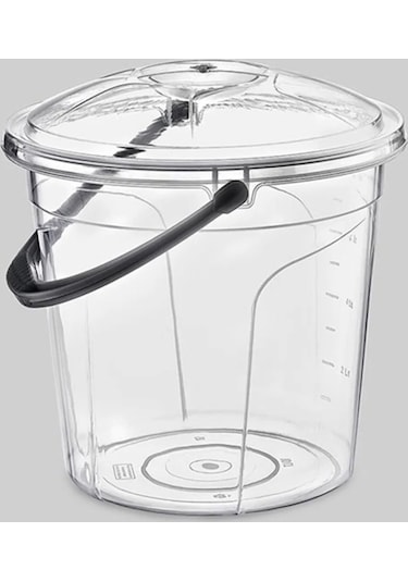 Poly Time 15 Litre Kapaklı Ölçekli Şeffaf Su Kovası - ABS Plastik - Saplı Şeffaf