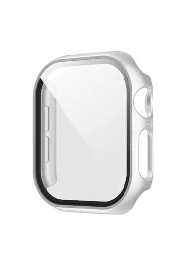 Temperli Cam + Kılıf Uyumlu Apple Watch Ultra 3 2 49 45 41 40 44 42 46mm Pc Tampon Koruyucu Uyumlu İwatch 11 10 Se 9 8 7 6 5 Gümüş