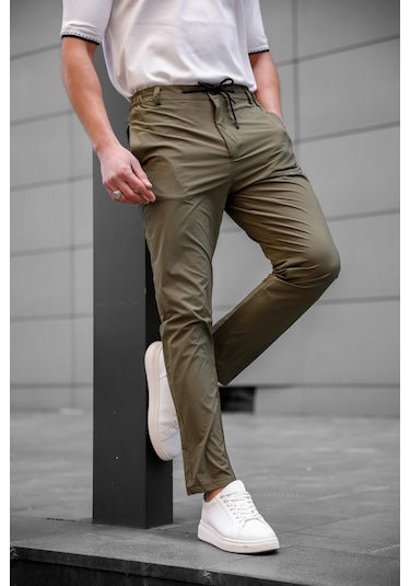 Jogger Paraşüt Kumaş Haki Renk Erkek Pantolon-1768 Haki