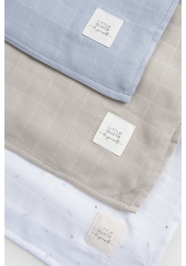 Organik Pamuk Müslin Mavi 3'lü Swaddle Seti 100x100 Cm Mavi