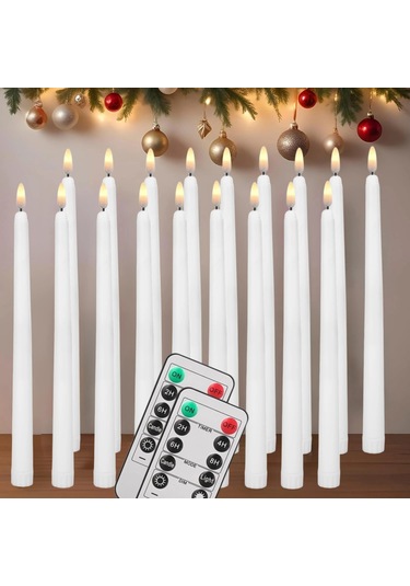 Alevsiz Led Konik Mumlar Uzaktan Titreşen Elektronik Mum Noel Cadılar Bayramı 12pcs Ivory Fildişi