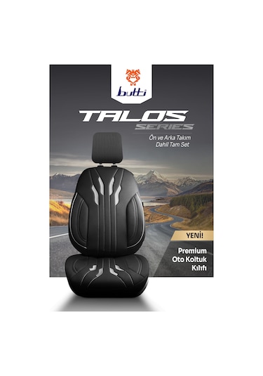 Siyah - Gri Buttı Talos Serisi Premium Oto Koltuk Kılıfı Ortopedik Destekli, Ön Arka Tam Set, Aırbag Uyumlu