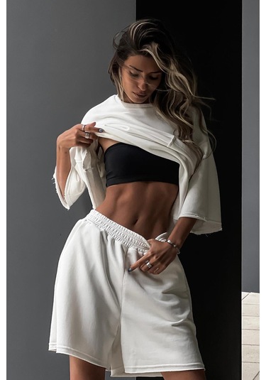 Madmext Beyaz Kısa Kollu Şort Takım Mg1981-beyaz Beyaz