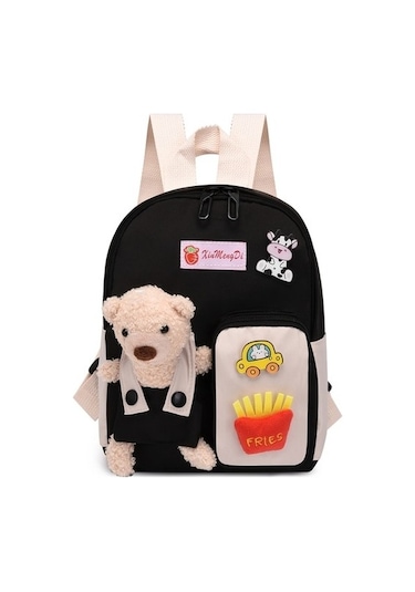 2022 Karikatür Ayı Kanvas Okul Çantaları Kız Için Afk8cp Siyah