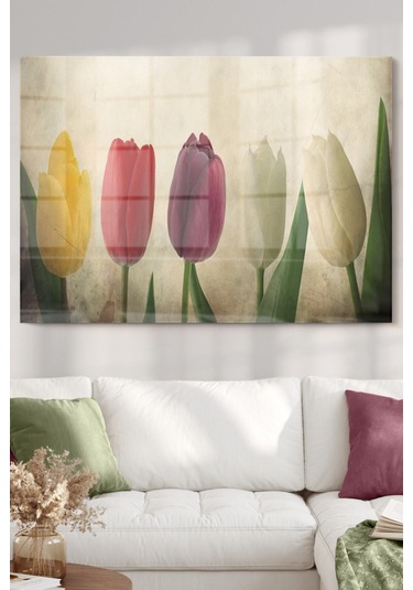 Lale Desenli Çiçek Temalı Cam Tablo 50x70 Cm