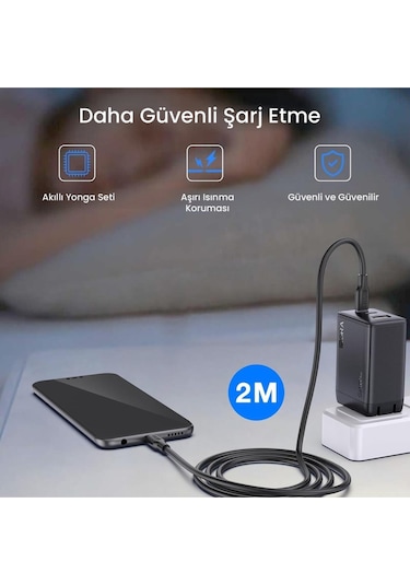 Gar322 Pd65w Şarj Cihazı - 2m Type-c To Type-c Data Kablosu - Hızlı Şarj - Siyah