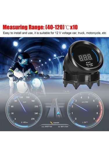 Fortunelane 52mm Siyah Abs+metal Araba Modifikasyon Göstergesi, Lcd Ekranlı, 40-120 X10 Sıcaklık Ölçümü, Uyarı Fonksiyonlu Egzos
