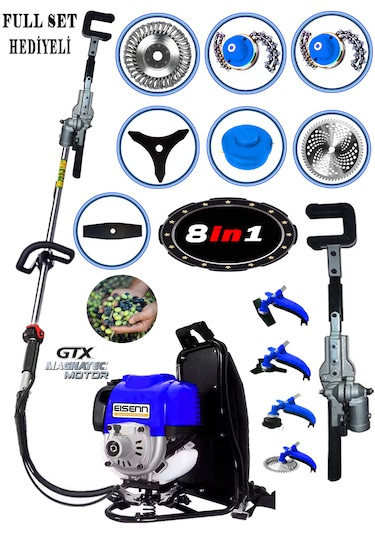 Eisenn Ergo9000 Sırt Tip Benzinli Motorlu Tırpan + Zeytin Badem Hasat Makinesi 9 Parça Özel Set