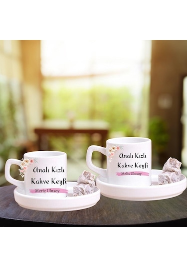 İsme Özel Anne Kız Tasarımlı Türk Kahve Fincanı Seti