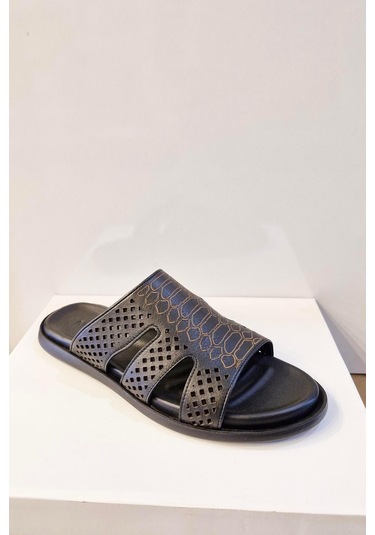 Dosa Shoes Montrer-645 Hakiki Deri Erkek Terlik-siyah Siyah