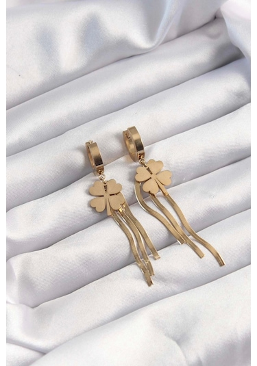 316l Çelik Altın Renk İtalyan Zincirli Yonca Model Halka Küpe - Tj-bkp9494 Çok Renkli