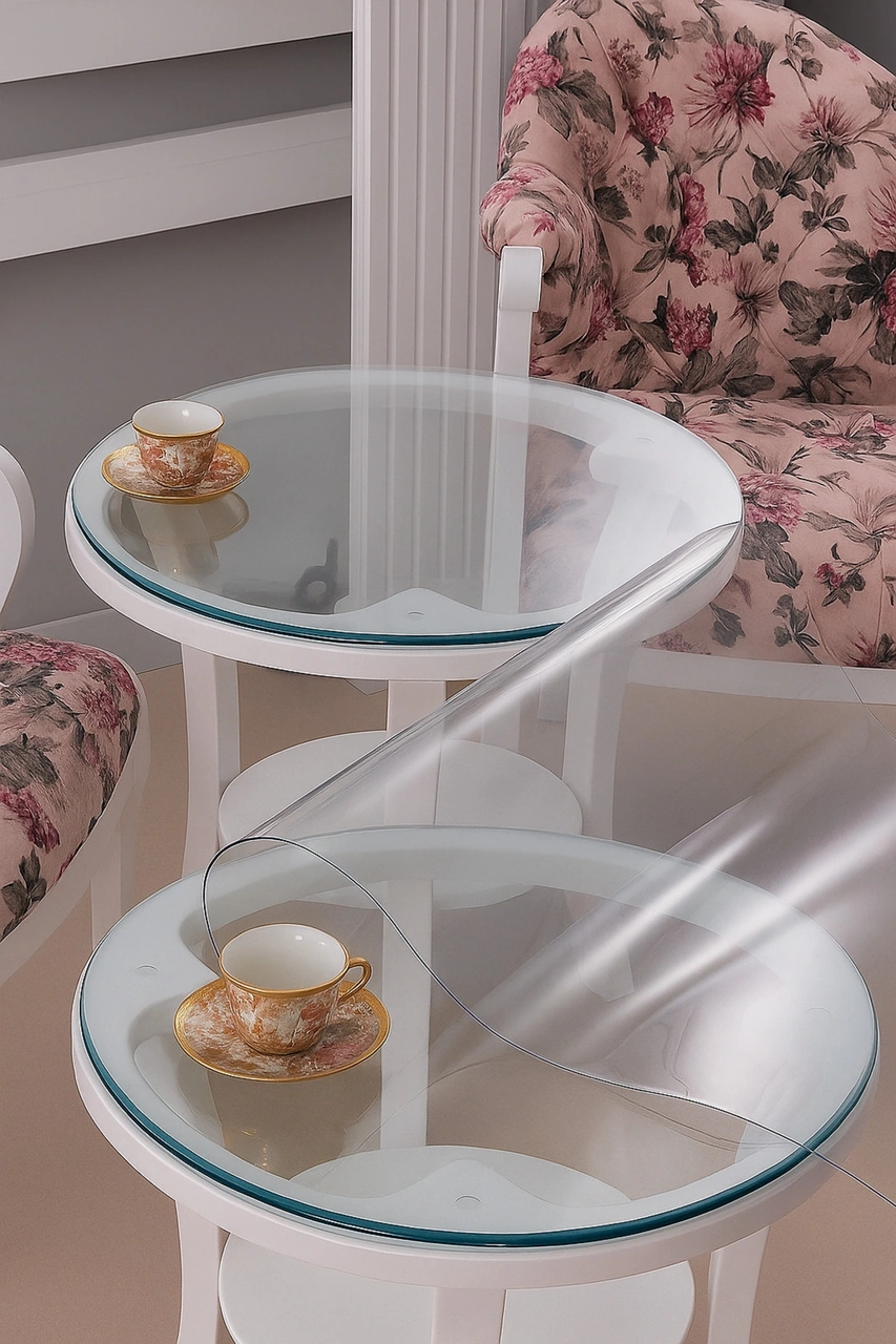 Rona Home Dekoratif Yuvarlak Şeffaf Masa Örtüsü 1,5 Mm Kalın Pvc Kaymaz Sofra Bezi Beyaz
