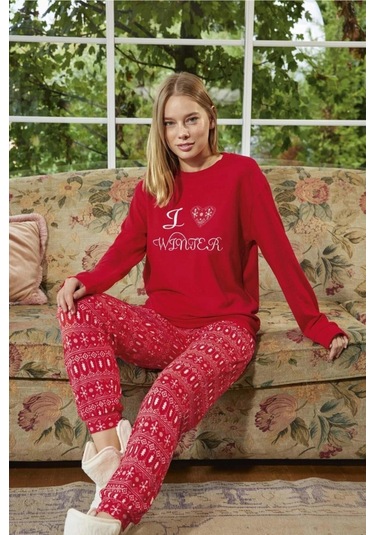 Aydoğan Kadın Bisiklet Yaka Termal Pijama Takımı 30000k- 1 Adet Kırmızı