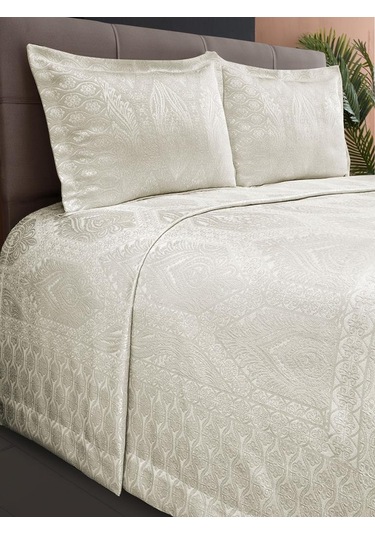 Jakarlı Grena Yatak Örtüsü Seti Krem