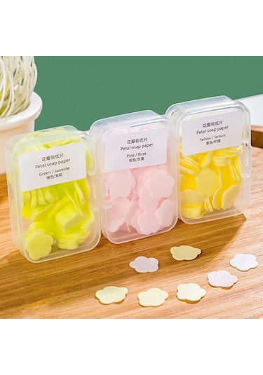 Green-100 Adet/kutu Taşınabilir Sabun Kağıt Banyo El Yıkama Tek Kullanımlık Sabun Dilim Mini Çiçek Seyahat Kokulu Petal El Yıkama Sabunu