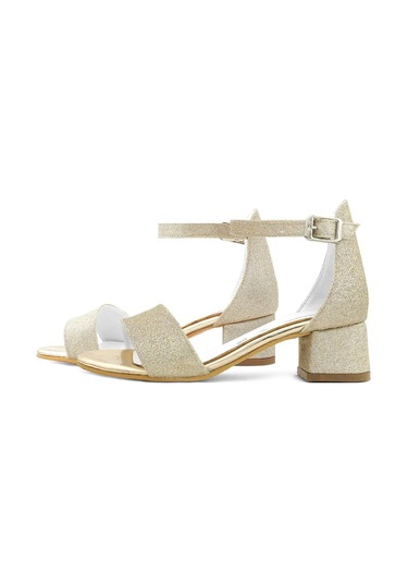 Lilo Simli Altın Tek Bantlı Kız Çocuk Topuklu Abiye Ayakkabı Altın