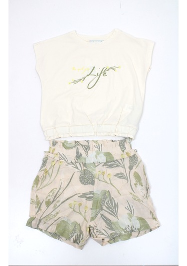 Kız Çocuk Dokuma Şortlu Takım 3800-065 KREM