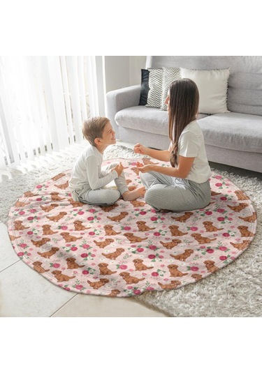 Golden Retriever Desenli Yuvarlak Polar Battaniye, Yumuşak & Hafif, 47 İnç-a2 Golden Retriever Floral