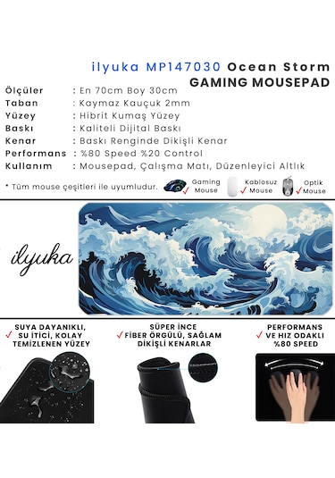 70x30cm Ocean Storm İlyuka Mp147030 Büyük Boy Xl Gaming Mousepad