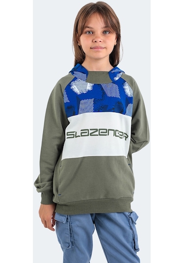 Slazenger DRAGICA IN Çocuk Kapüşonlu Cepli Haki Sweatshirt