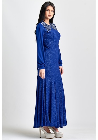 Saks Önü Lazer Işlemeli Abiye Elbise Saks