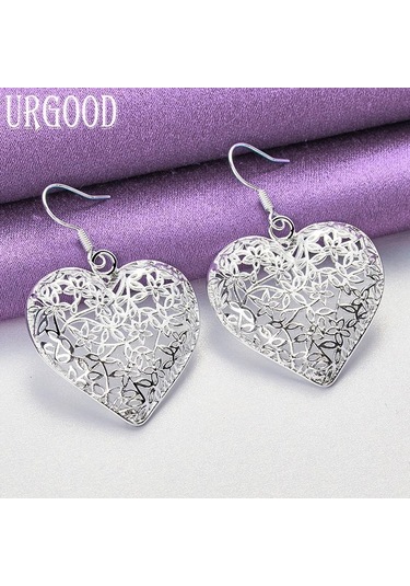 925 Ayar Gümüş Romantik Kalp Kolye Küpe Hediye Moda Takı