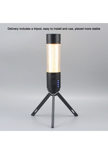 Springsun Usb Şarjlı Çok Modlu Led Kamp Lambası, Manyetik Tabanlı Ve Tripodlu Taşınabilir Çadır Feneri Siyah