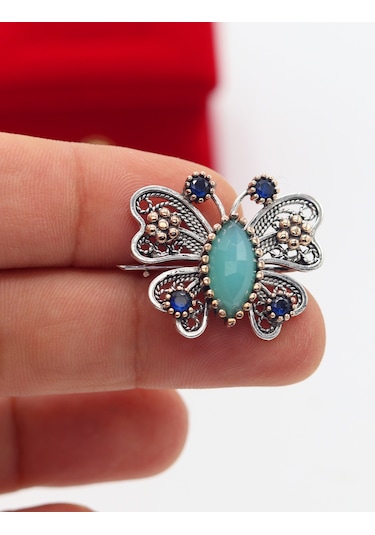 Topaz Taşlı Kelebek Model Telkari Gümüş Kadın Broş 201025415 Gümüş