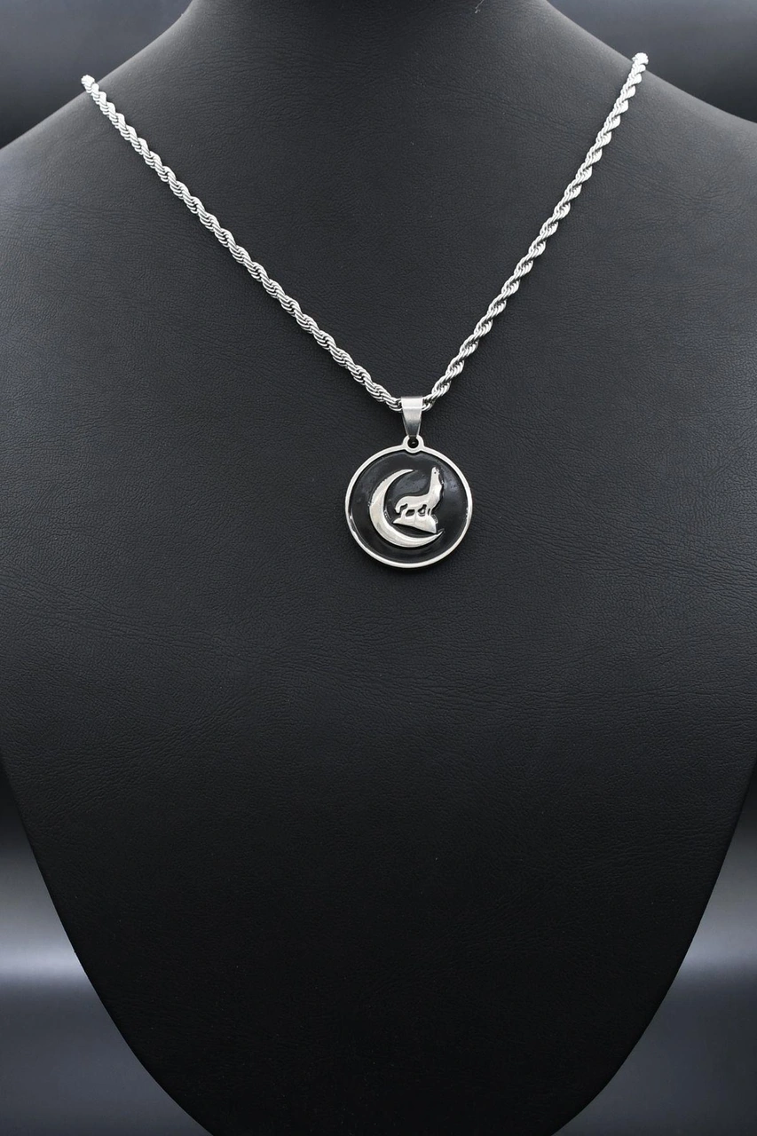 Bozkurt - Kurt Figürlü Kolye Paslanmaz Çelik Zincir 3mm 902302 Gümüş