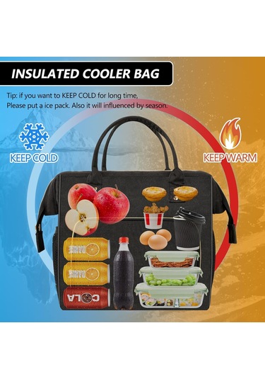 Erkekler İçin Öğle Yemeği Kutusu, Yalıtımlı Öğle Yemeği Çantası, İş İçin Yalıtımlı Sızdırmaz Öğle Yemeği Soğutucu Çantası, Kadınlar İçin Ayarlanabilir Omuz Askılı Siyah Öğle Yemeği Çantası B Çok Renkli