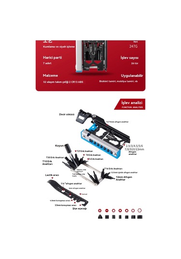 Yeni Yükseltme 38 Bir Arada Çıkarılabilir Çok Fonksiyonlu Bisiklet Aracı Kombinasyonu