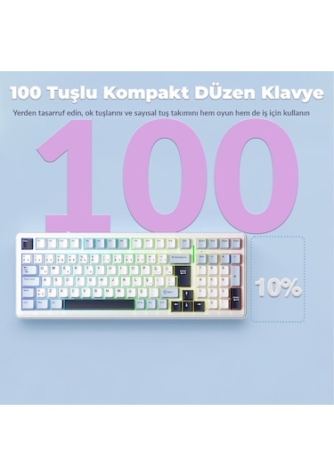 Aula F99 Mekanik Rgb Graywood V4 Switch 3 Modlu Kablosuz Makrolu Hot Swap Türkçe Q Klavye Lacivert