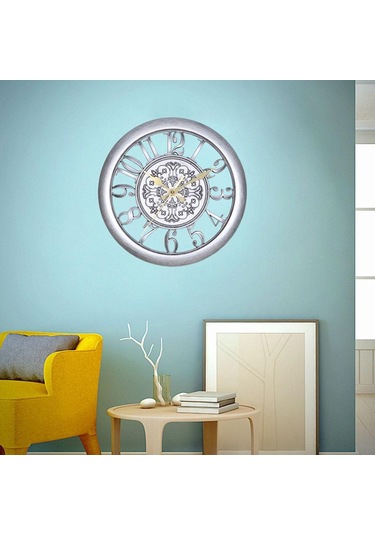 Suntek Ofis Ev İçin 11" Dekoratif Retro Duvar Saati Gümüş
