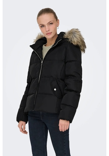 Only Kadın Kapüşonu Kürklü Mont 15349780 Siyah Siyah