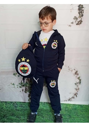 Fenerbahçe Çantalı 4 Parça Taraftar Çocuk Eşofman Takım Lacivert