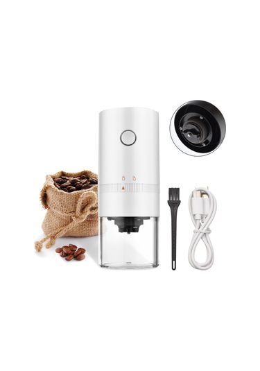 Lemestar Usb Şarjlı Minik Kahve Değirmeni - Ayarlanabilir Pürüzlülük, Hızlı Öğütme, Taşınabilir Beyaz Beyaz