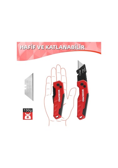 Workpro Wp211026 Katlanır Çok Amaçlı Profesyonel Rötuş Maket Bıçağı + 14 Adet Yedek Bıçak
