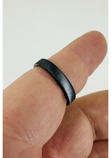 4mm Mat Fırçalanmış Düz Kadın Erkek Çelik Yüzük Alyans Cl45 Siyah