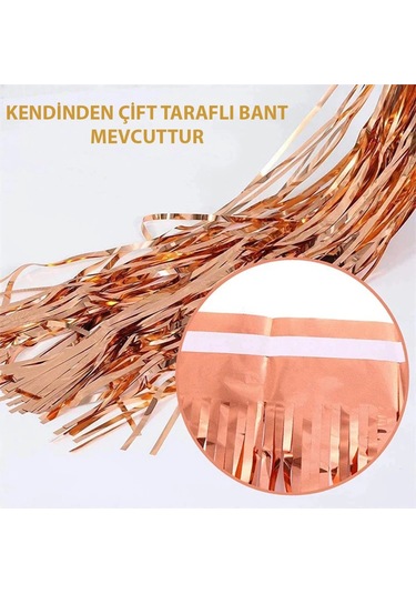 Rose Gold Püsküllü Kapı Perdesi - Parti, Bekarlığa Veda, Doğum Günü 1x2 M +0