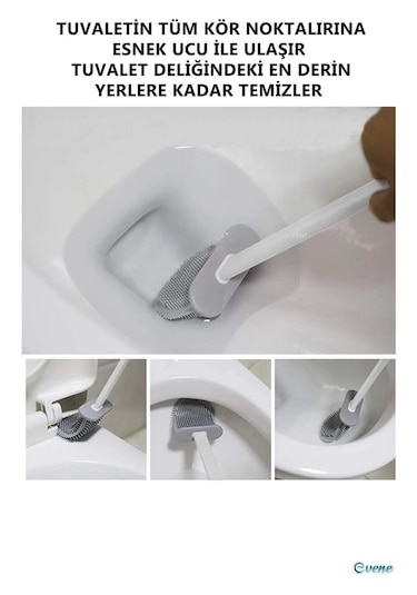 Mobgift Bükülebilir Silikon Tuvalet Banyo Fırçası Gri