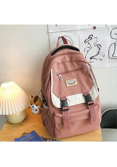 Ganzhoushop Günlük Kullanım İçin Klasik Sırt Çantası Büyük Kapasiteli Kore Tarzı Omuz Çantası Açık Hava Okul Ofis Pembe Çok Renkli