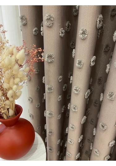 Brillant Carla Puffy Püsküllü Perde İstenilen Tüm Ölçülerde Kahve Kahve Rengi