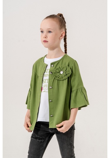 Kız Çocuk Çiçek Gömlekli İkili Kız Takım 3127 Haki