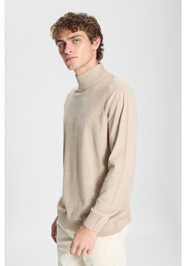 Erkek Bej Hakı 2'li Paket Standart Fit Normal Kesim Yarım Balıkçı Yaka Basic Triko Kazak Bej Hakı