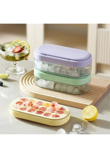 Kosona Portatif Basma Silikon Buzluk: 18 Bölmeli Kapaklı, Hijyenik Buz Çıkartma, Pratik Doldurma, Mutfak Aleti Mor Çok Renkli