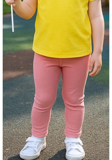 Kız Bebek Tayt Düz Renk Likralı Kumaş Esnek Pudra