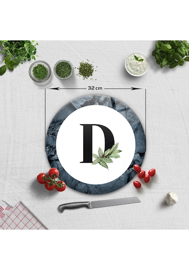 Decorita Cam Kesme Tahtası - Cam Kesme Tablası - Harfli Tasarım D Çap 32 CM